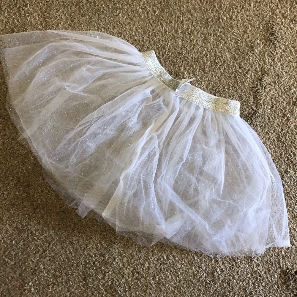 White tulle skirt with sliver glitter